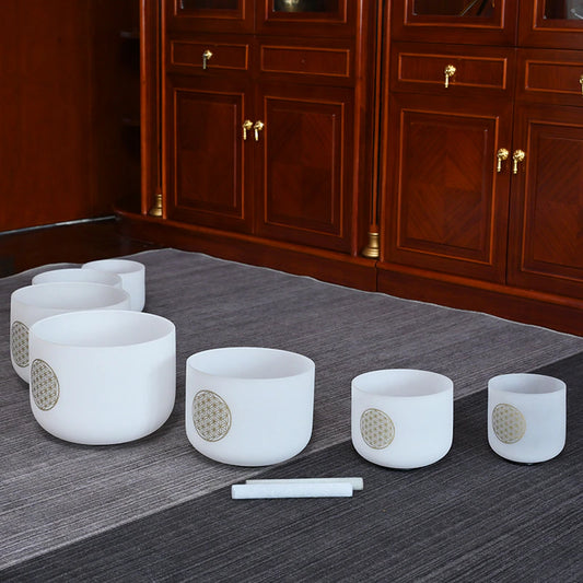 Kristallklangschalen Set klar mattiert Life Flower