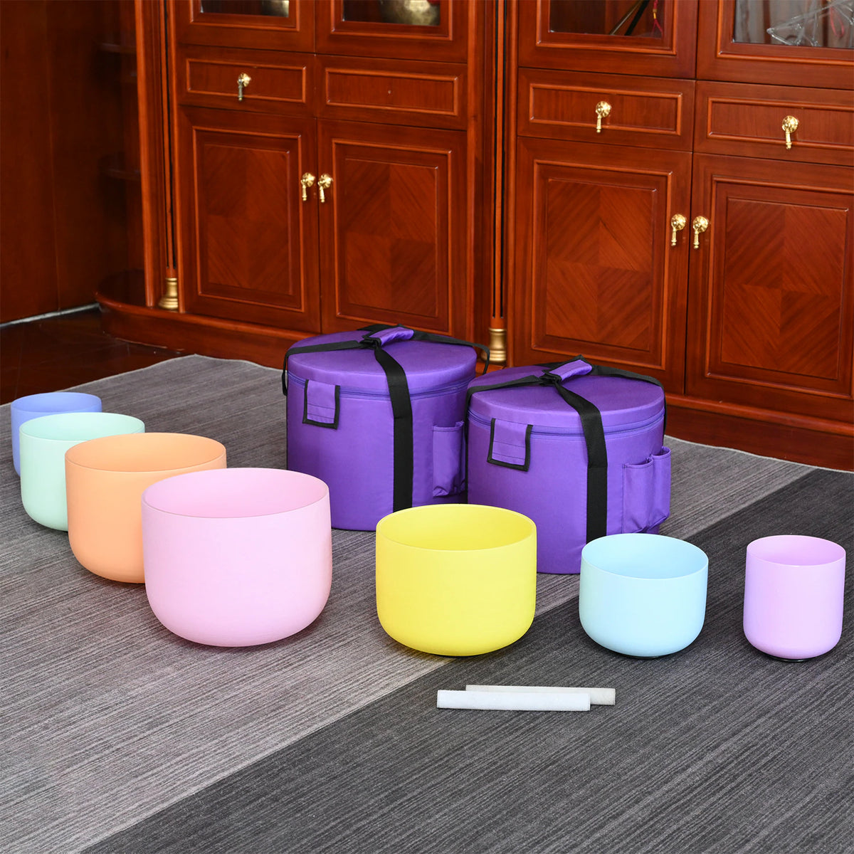 Kristall-Klangschalen Set Macaron – mit Zubehör