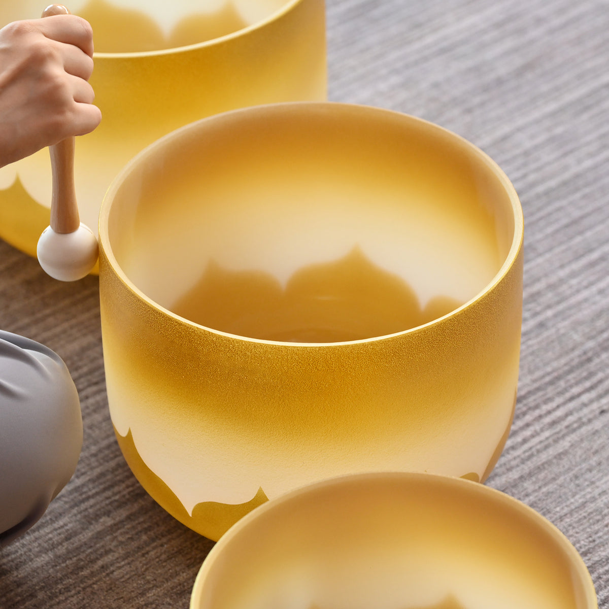 Kristall-Klangschalen Set Lotus – Ansicht von oben